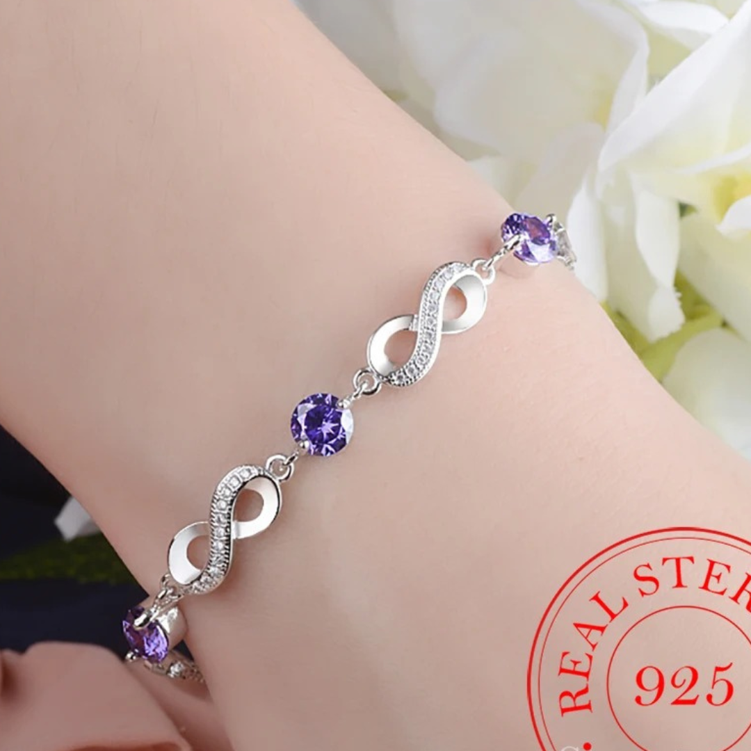 Bracelet infini en argent 925 avec de belles pierres en zircon de couleur