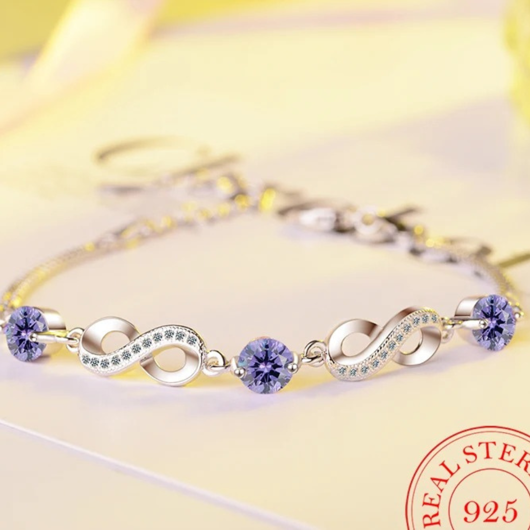 Bracelet infini en argent 925 avec de belles pierres en zircon de couleur