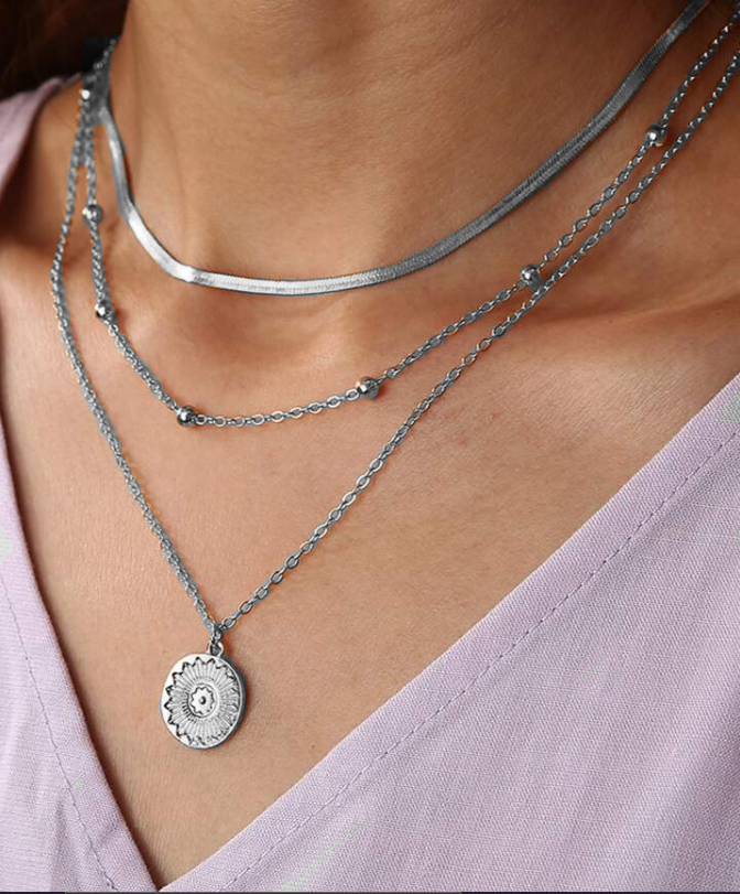 Collier rond à trois couches en argent 925