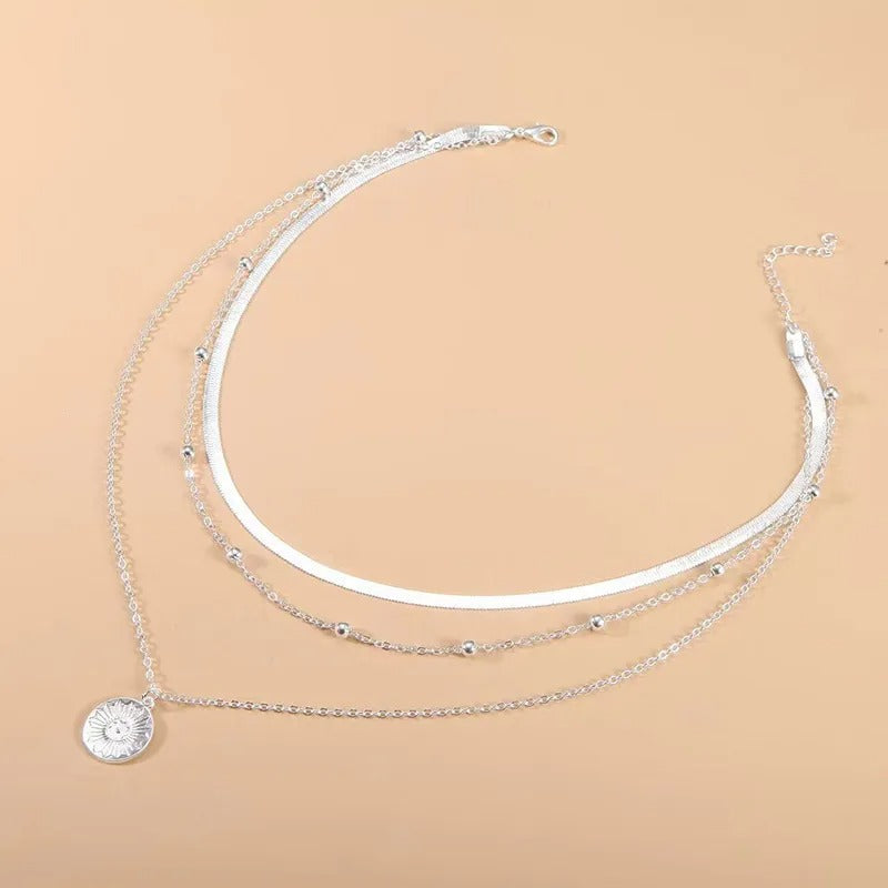 Collier rond à trois couches en argent 925